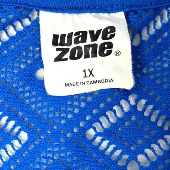 Wave Zone Blue Crochet Tie Waist V-Neck Beach Swimsuit Coverup Plus Size 1X - Picture 6 of 7